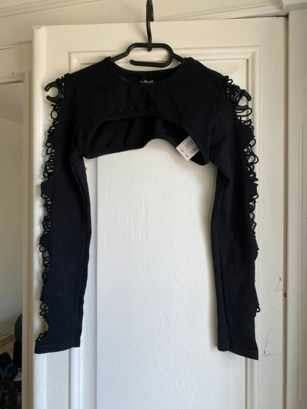 Black Cutout Shrug Bolero Top with Long Sleeves Size S